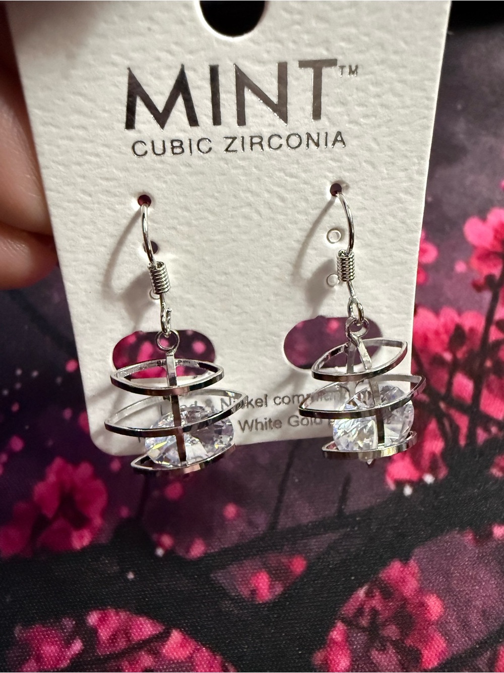 MINT Silver-Tone Spiral Drop Earrings with Clear Stones